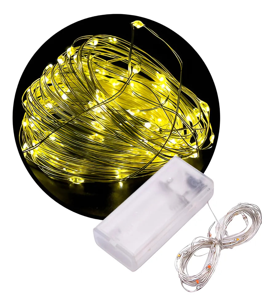 Fio Fada Cordão De Led 3m 30 Leds 3 Funções Pilha Branco Quente - Marca Camperluz