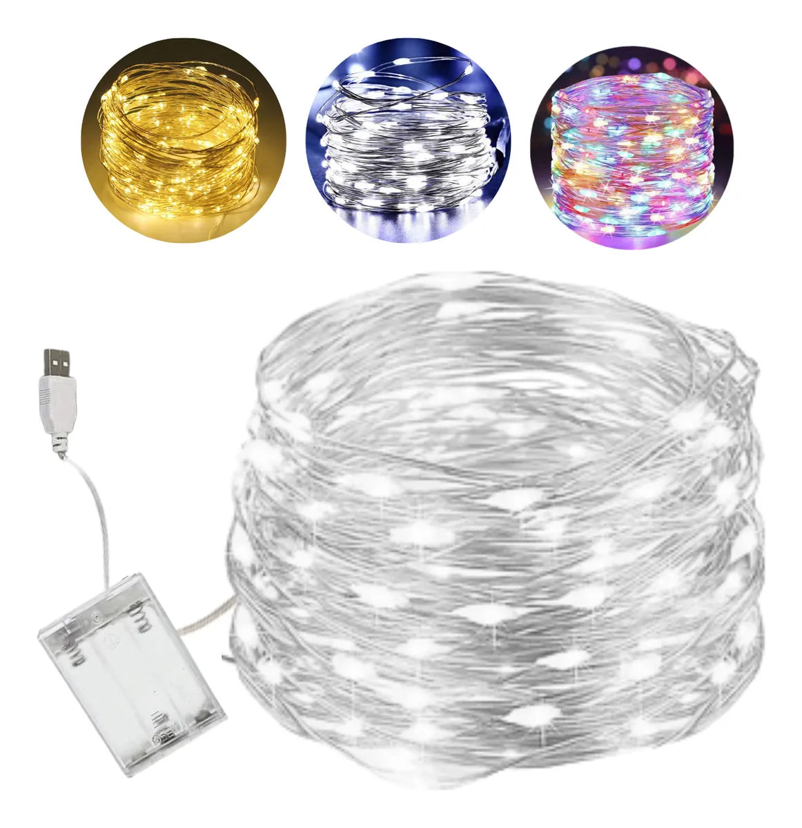 Cordão Fio De Fada 10m 100 Leds Enfeite Natal Branco Quente