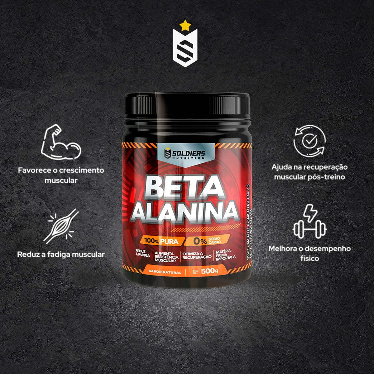 Beta Alanina Pura 500g Soldiers Nutrition Treino Performance Força