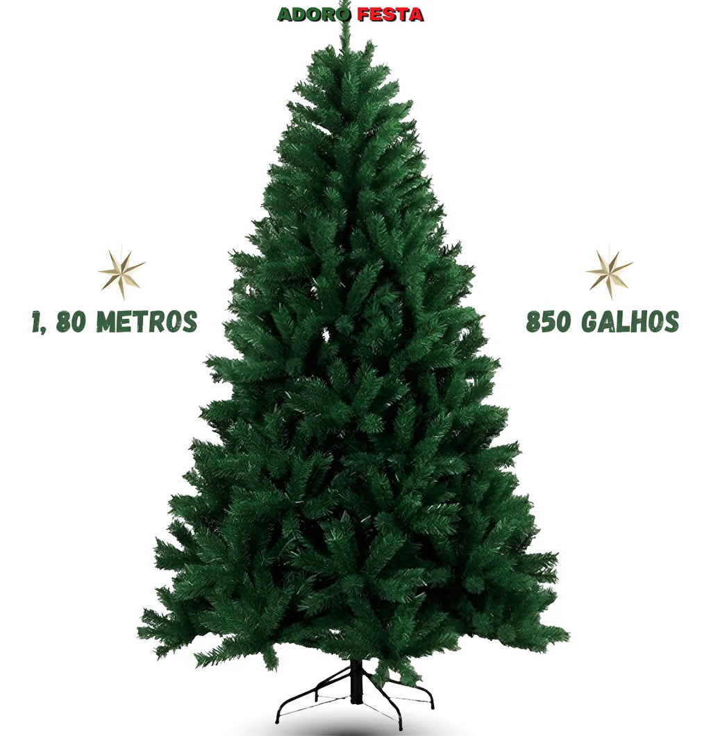 Árvore de Natal Tradicional Pinheiro Verde 1,80m 850 Galhos Cheios
