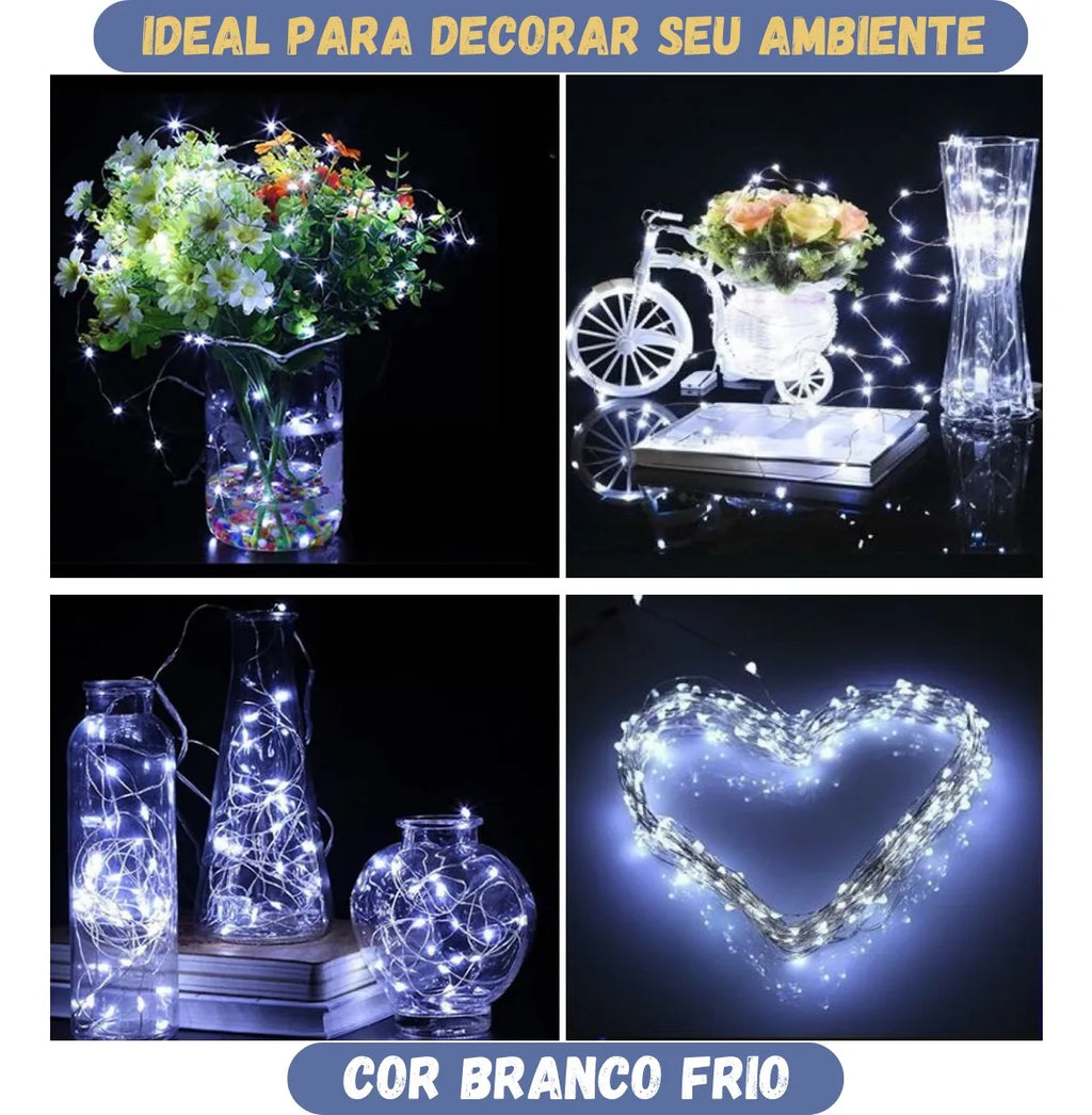 Cordão Fio De Fada 10m 100 Leds Enfeite Natal Branco Quente