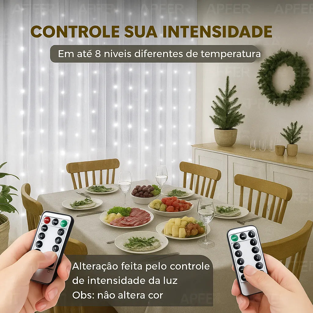 Cortina De Led 3x3m Com 300 Leds Brancas Fria, Decoração De Natal, Ano Novo, Casamento, Festas E Eventos Especiais Controle Remoto, 8 Modos, Fio De Cobre Para Quartos, Varandas, Janelas