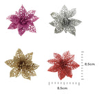 Kit C/ 12 Flor Natalina Decoração Árvore Natal Luxo Enfeite