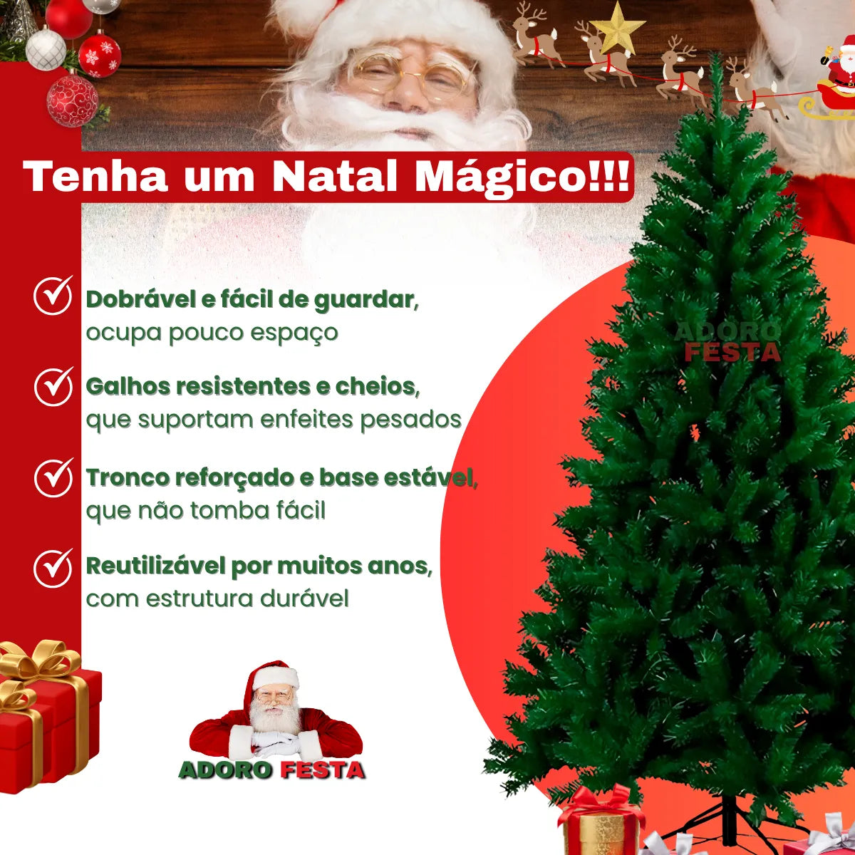 Árvore de Natal Tradicional Pinheiro Verde 1,80m 850 Galhos Cheios