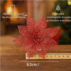 Kit C/ 12 Flor Natalina Decoração Árvore Natal Luxo Enfeite