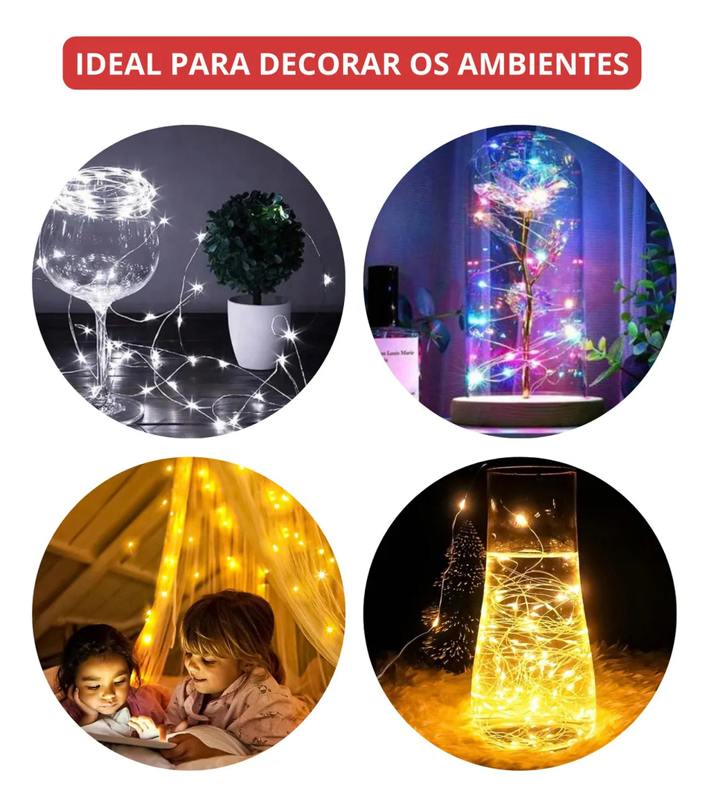 Cordão Fio De Fada 10m 100 Leds Enfeite Natal Branco Quente