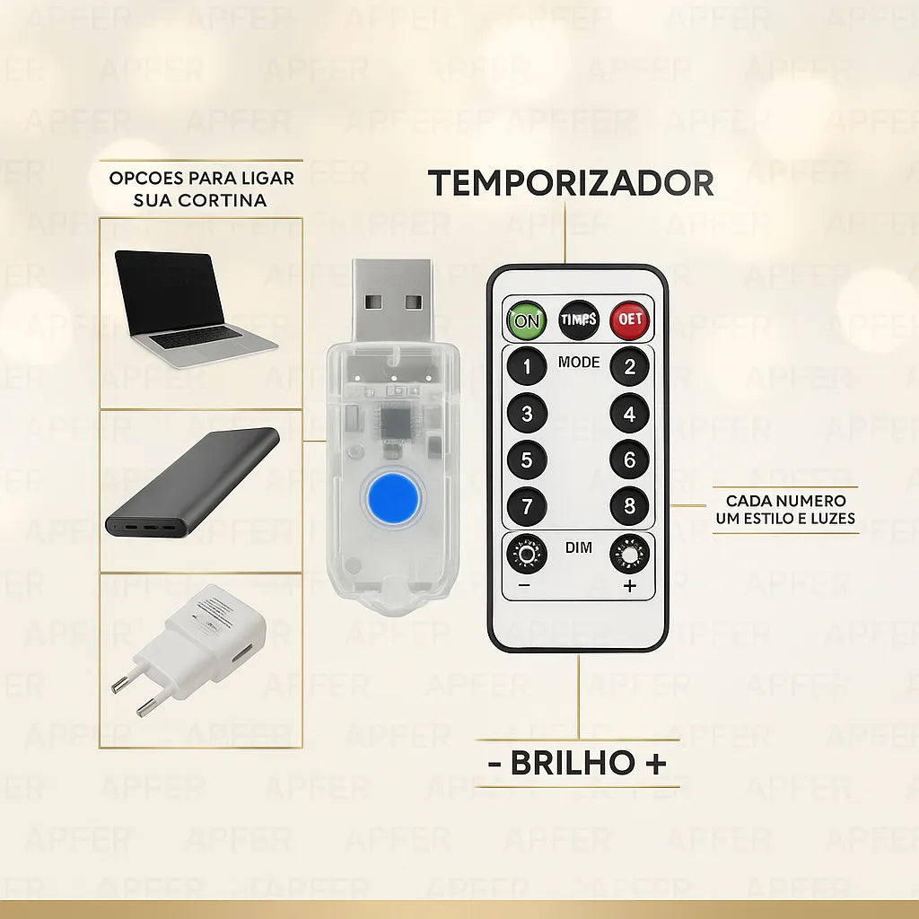 Cortina De Led 3x3m Com 300 Leds Brancas Fria, Decoração De Natal, Ano Novo, Casamento, Festas E Eventos Especiais Controle Remoto, 8 Modos, Fio De Cobre Para Quartos, Varandas, Janelas