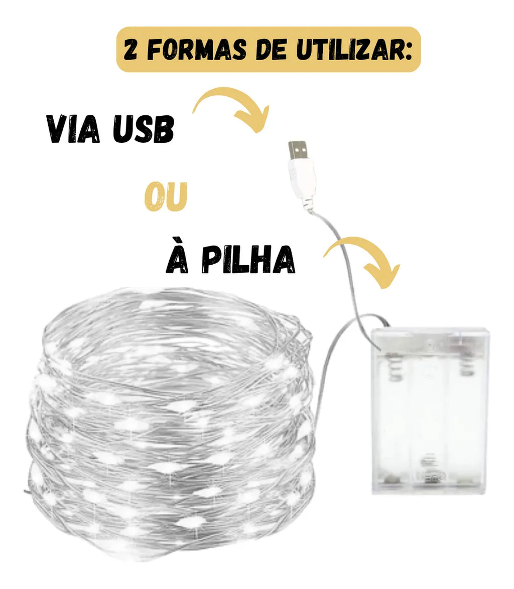 Cordão Fio De Fada 10m 100 Leds Enfeite Natal Branco Quente