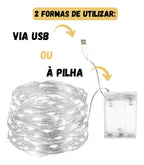 Cordão Fio De Fada 10m 100 Leds Enfeite Natal Branco Quente