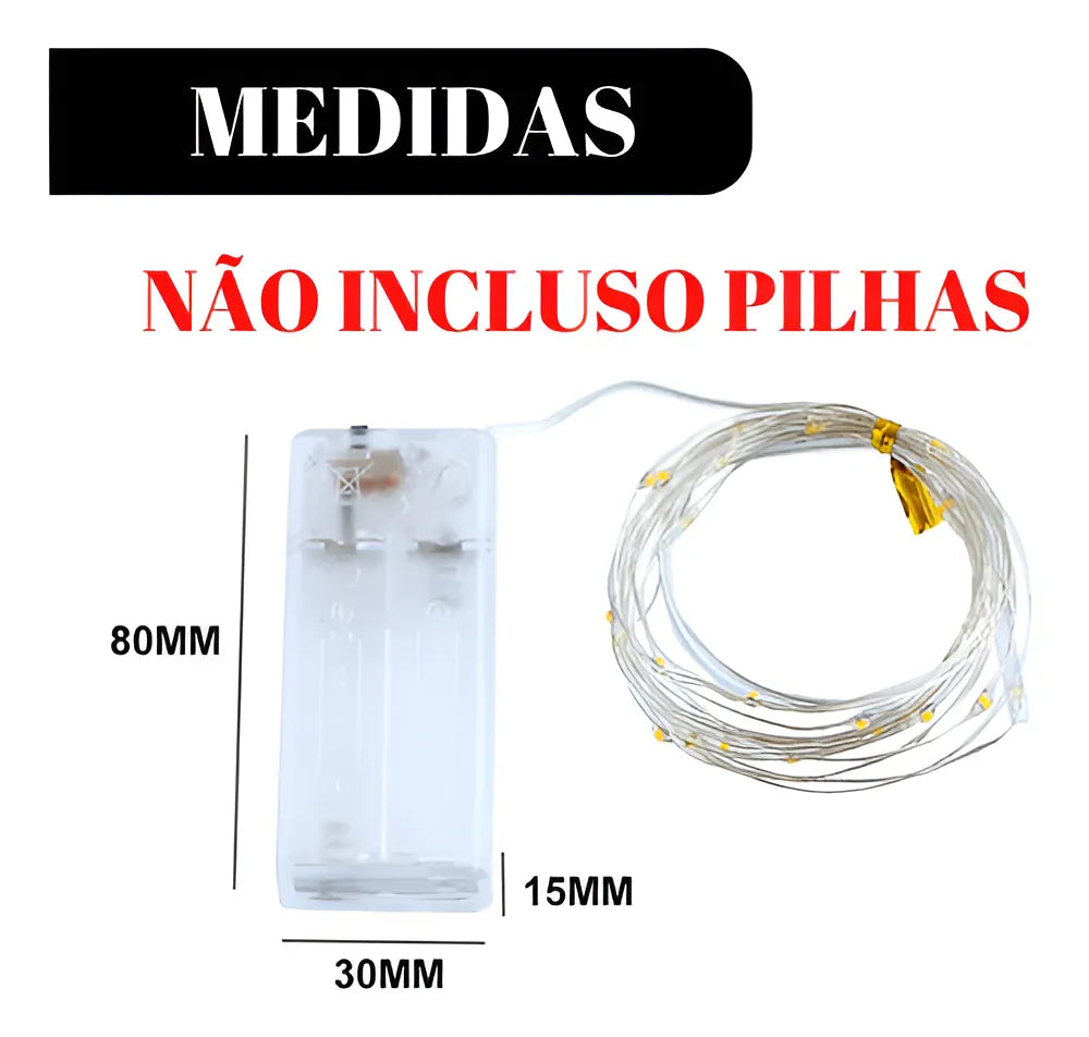 Fio Fada Cordão De Led 3m 30 Leds 3 Funções Pilha Branco Quente - Marca Camperluz