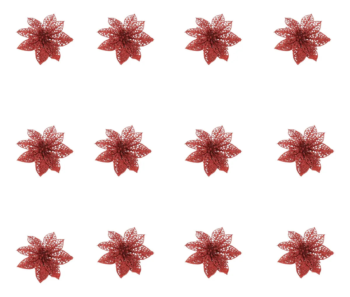 Kit C/ 12 Flor Natalina Decoração Árvore Natal Luxo Enfeite