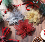 Kit C/ 12 Flor Natalina Decoração Árvore Natal Luxo Enfeite